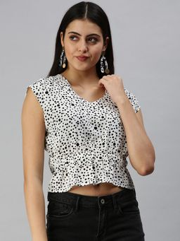 SHOWOFF - Women Sweetheart Cap Polka Dots White Crop Top