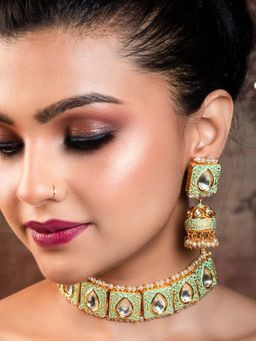 AG'S - Mint Green Meenakari Work Kundan Choker Set
