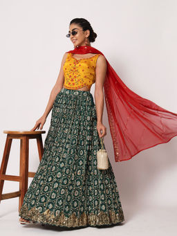 Odette - Elegant Green Art Silk Semi-stitched Lehenga Choli