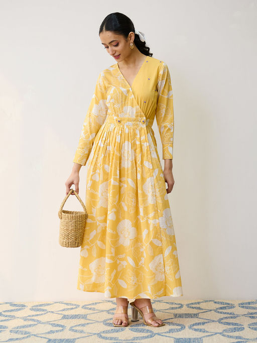 Buy Rustorange Mango Yellow Ayesha Cotton Overlap Dress with Hand  Embroidery Detail (XS) Online