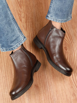 Teakwood - Men Brown Solid Leather Chelsea Boots