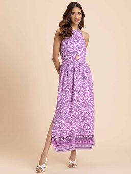Moomaya - Purple Sleeveless Rayon Maxi Dress