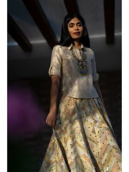 PRIYANKA RAAJIV - Nazakat Ecru And Beige Lehenga And Chanderi Kurti (Set of 2)