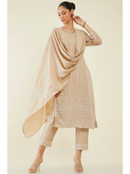 Soch - Women Beige Georgette Embroidered Suit (Set of 3)