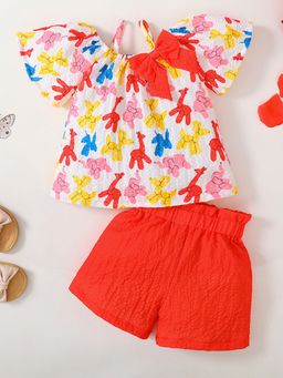 Hopscotch - 2-Piece Textured Blouse and Shorts