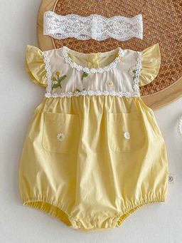 Hopscotch - Floral Embroidered Pure Cotton Onesie