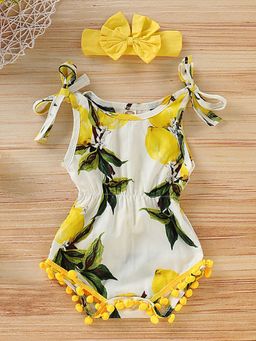 Hopscotch - Girls Yellow All-Over Print Sleeveless Onesie