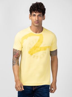 Spykar - Yellow Round Neck Half Sleeves Blended T-Shirt For Men