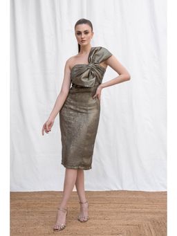 AMRTA- BY GUNEET KONDAL - Metallic Gold Bow Dress