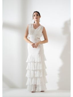 AMRTA- BY GUNEET KONDAL - Dancers Delight White V Neck Maxi Dress