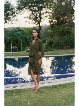 AMRTA- BY GUNEET KONDAL - Peruvian Wildness Olive Shirt Dress