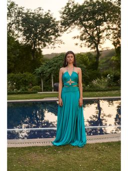 AMRTA- BY GUNEET KONDAL - Aquatic Solid Awe Dress