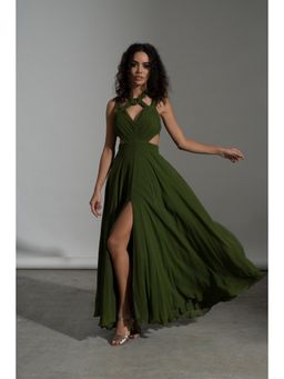 AMRTA- BY GUNEET KONDAL - Cappadocia Solid Ruched & Pleated Maxi Dress