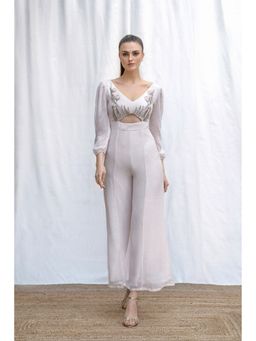 AMRTA- BY GUNEET KONDAL - Tulips In The Wild Pink Embellished V Neck Jumpsuit