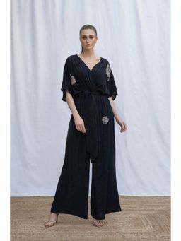 AMRTA- BY GUNEET KONDAL - Kimono Rose Black V Neck Jumpsuit