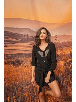 AMRTA- BY GUNEET KONDAL - Winged Black Embellished Shirt Dress