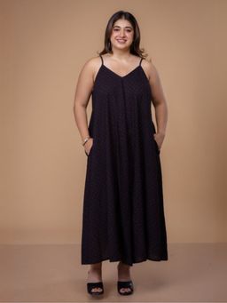 The Indian Ethnic Co. - Zoyel Black Ajrakh Cotton A Line Dress