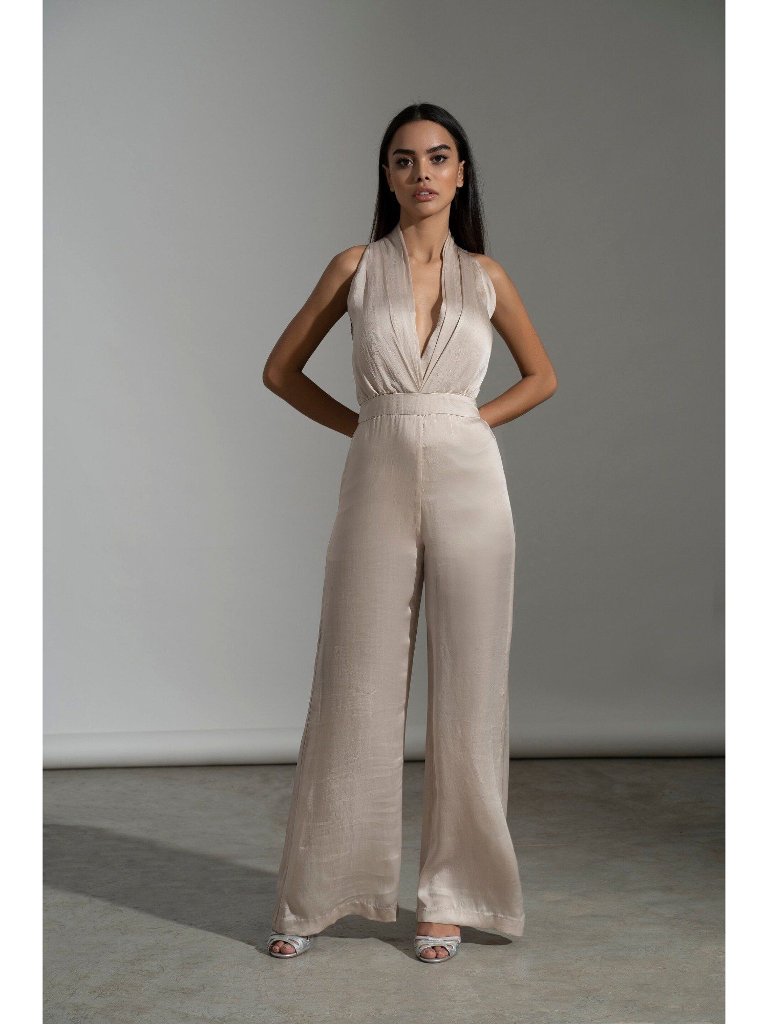 Oslo Sunset Beige Sleeveless V Neck Jumpsuit-picture-29
