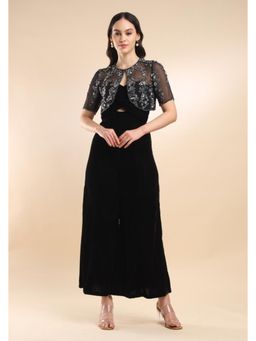 AMRTA- BY GUNEET KONDAL - Black Dove Velvet Jumpsuit With Cape