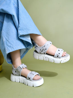 Shoetopia - Polka Dots Smart Casual Grey Sandals For Women