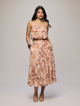 Twenty Dresses by Nykaa Fashion - Multi-Color Paisley Crop Top and Midi Skirt Co Ord Set (2XL)