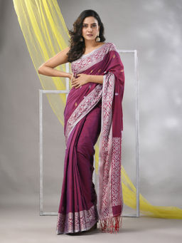 CHARUKRITI - Magenta Cotton Soft Nakshi Pattern Saree with Unstitched Blouse