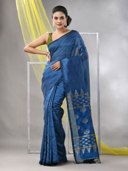 CHARUKRITI - Sapphire Blue Silk Matka Soft Saree with Unstitched Blouse