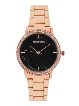 Joker and Witch - Joker & Witch Comet Black Marble Dial Rose Gold Rhinestone Metallic Link Strap Analog Womens Watch