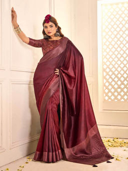 MEENA BAZAAR - Zari Border Art Silk Maroon Saree with Unstitched Blouse