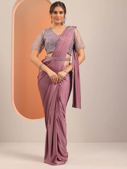 Libas Art - Pink Pre Draped Saree with Stitched Blouse & Waist Belt (M)