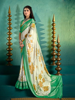MEENA BAZAAR - Digital Printed Georgette Green Saree with Unstitched Blouse