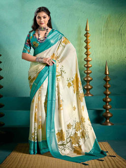 MEENA BAZAAR - Digital Printed Georgette Blue Saree with Unstitched Blouse
