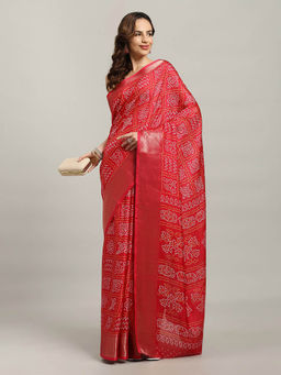MEENA BAZAAR - Bandhani Printed Dola Cotton Pink Saree with Unstitched Blouse