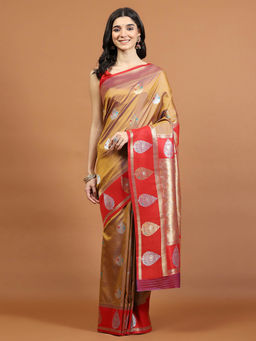 MEENA BAZAAR - Zari Jaal Woven Art Silk Mustard Saree with Unstitched Blouse