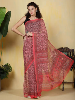 MEENA BAZAAR - Digital Printed Georgette Pink Saree with Unstitched Blouse