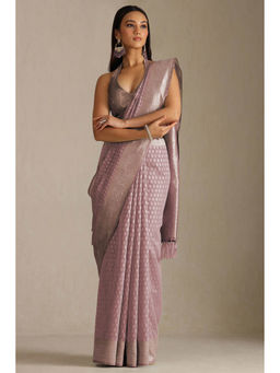 Soch - Women Onion Pink Tussar Woven Design Saree with Unstitched Blouse
