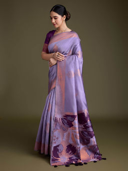 MEENA BAZAAR - Tassels Booti Art Silk Woven Lavender Saree with Unstitched Blouse