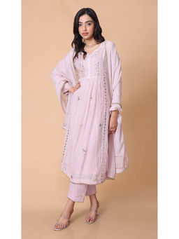 LABEL KALASHREE - Lavender Crushed Cotton Kurta with Pant and Dupatta (Set of 3)