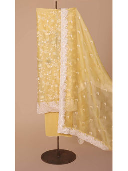 LABEL KALASHREE - Yellow Organza Unstitched Dress Material (Set of 3)