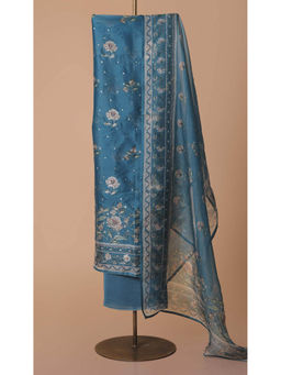 LABEL KALASHREE - Blue Organza Unstitched Dress Material (Set of 3)