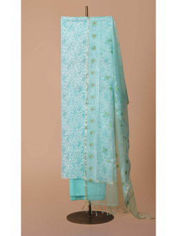 LABEL KALASHREE - Aqua Blue Organza Unstitched Dress Material (Set of 3)