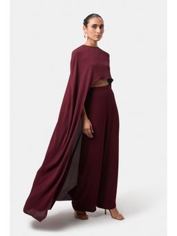 BEYOND - Wine Alaia Asymmetrical Overlay Top