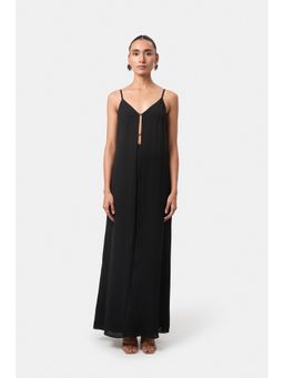BEYOND - Black Front Slit Drape Top