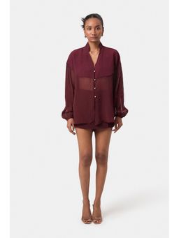 BEYOND - Wine Semi Sheer Organza Shirt