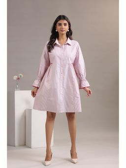 June 9 Clothing - Women Pink Striped Cotton Shirt Dress