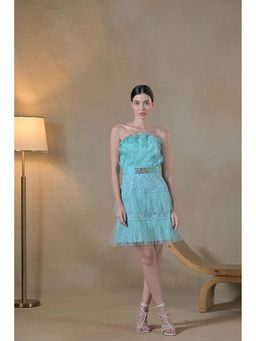 Ombrello - Baby Blue Ruffle Organza Dress with Belt