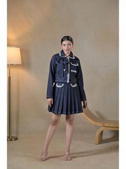 Ombrello - Blue Denim Boucle Trim Jacket with Skirt