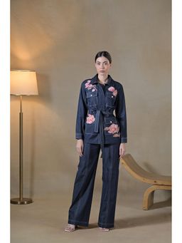 Ombrello - Blue Denim Floral Patch Shirt with Pant and Belt
