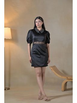 Ombrello - Black Embroidered Mini Dress