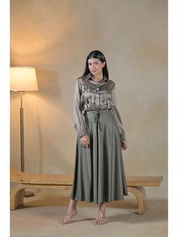 Ombrello - Olive Embroidered Skirt with Shirt